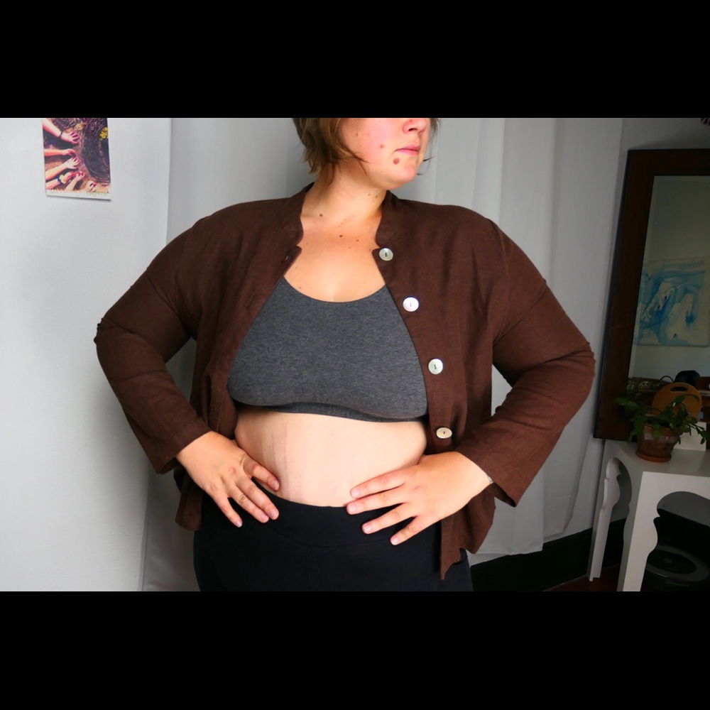 vintage size L brown linen button-down shirt